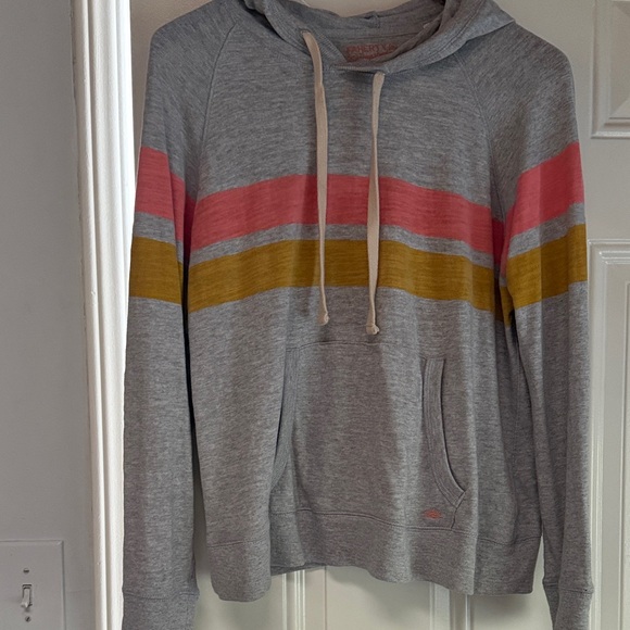 Faherty Tops - Gray Hoodie with Pink and Yellow Stripes